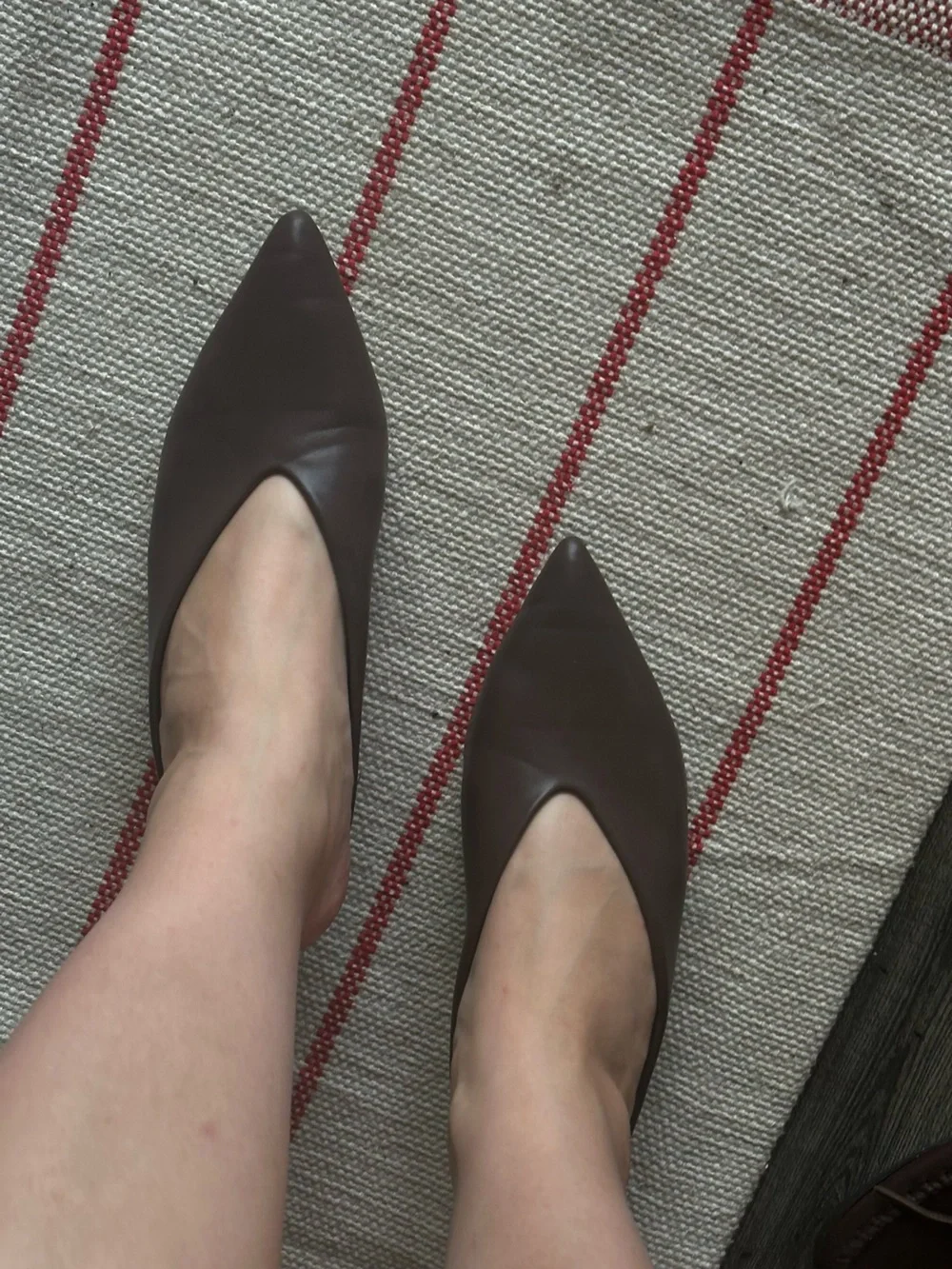 Women's Pointed Slip-On Flats in Dark Brown Leather-Look